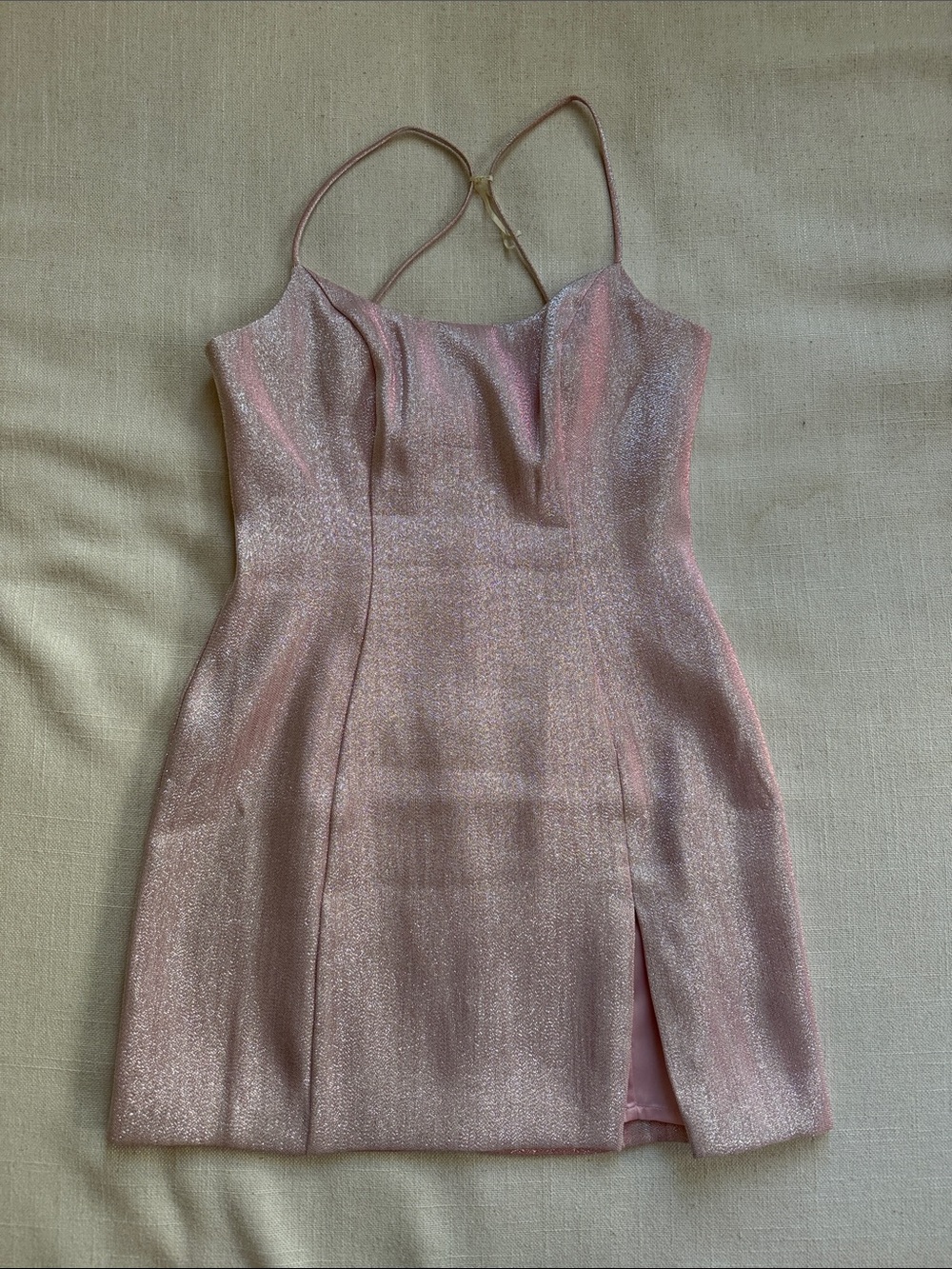 White Fox Boutique Shimmery Pink Strappy Mini Dress